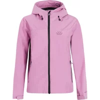 Pink women's waterproof jacket by Protest Trick with hood, black zipper, and logo on chest.