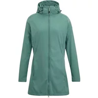Green women's waterproof jacket Regatta Carisbrooke with hood, full zip, and long sleeves.