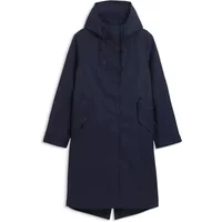 Women's waterproof parka, navy blue, with hood, long sleeves, and front pockets by Aigle MTD™ T-Kit™.