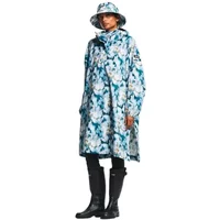 Women's waterproof poncho Aigle W-P with blue floral pattern, matching hat, and knee-length design.