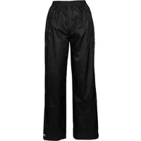 Black waterproof women's trousers Trespass Qikpac with elastic waistband and zippered side pockets.