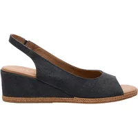 Black Ryłko Hayley women's wedge sandals with open toe, slingback strap, and cork-textured sole.