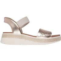 Women's wedge sandals Skechers Bobs Sun Ray, metallic straps, espadrille-style sole, open toe, ankle strap.