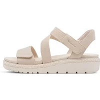Beige Tamaris women's wedge sandals with adjustable straps and textured sole.