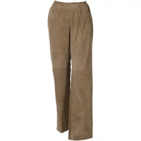Wide goat suede leather trousers in tan, featuring an elastic waistband and straight-leg design by Oakwood Uranus.