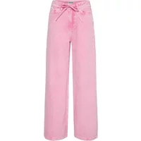 Pink women's wide leg jeans by Ichi with a drawstring waist and high-rise fit.