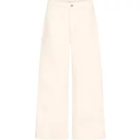 Women's cream wide leg jeans by Ichi, high-waisted with button closure and relaxed fit.