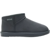 Black Regatta Risley women's winter boots with ankle height, smooth finish, and ridged sole.