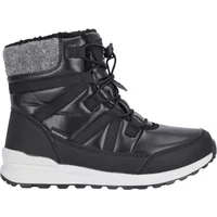 Black women's winter boots Whistler Kourne with lace-up front, gray felt collar, and white sole.