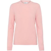 Light pink women's wool round neck sweater, long sleeves, soft texture, by Colorful Standard.