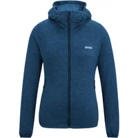 Blue women's zipped hooded fleece, Regatta Ferna, with front pockets and embroidered logo on chest.