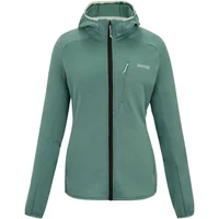Teal women's zipped hooded fleece by Regatta Kadley, featuring a chest pocket and black zipper.