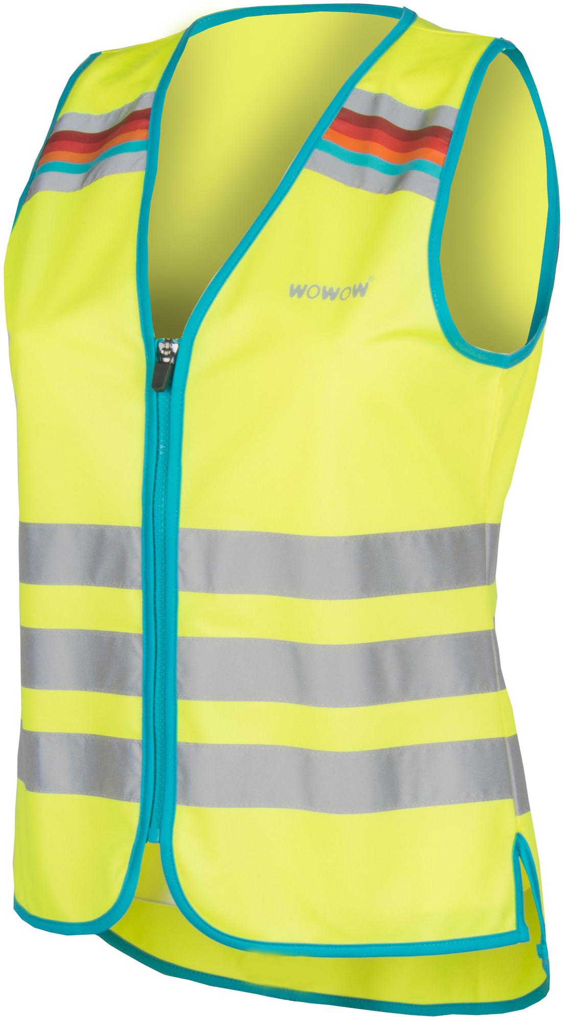 Fluo yellow safety vest with blue trim, reflective stripes, and zip closure by WOWOW.