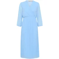 Light blue CULTURE Kila Cheila wrap dress with V-neck, long sleeves, and pleated skirt.