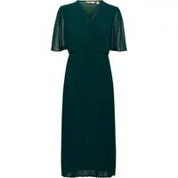 Dark green wrap dress with short sleeves and a V-neckline, knee-length by CULTURE Uni Cheila.