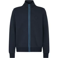 Navy zip-up sweatshirt by Blend Juma Pique with high collar, blue zipper trim, and subtle chest logo.