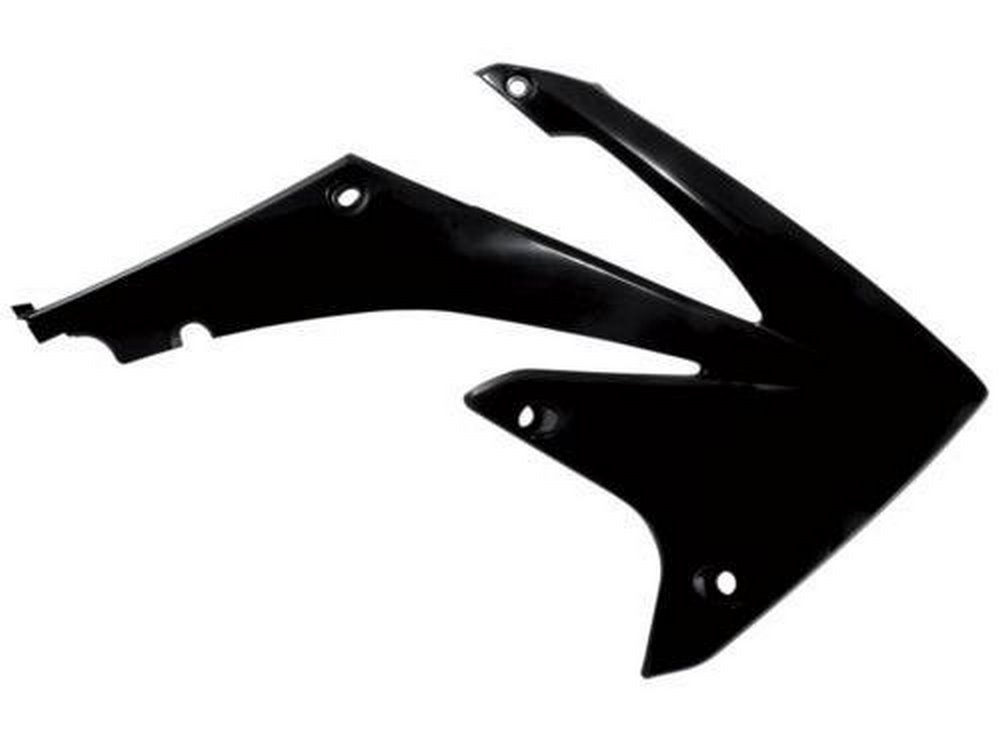 Black plastic radiator scoops designed for Honda CR125 (1998-99), CR250 (1997-99), and CRE (1997-99), featuring a sleek aerodynamic shape and multiple mounting holes.
