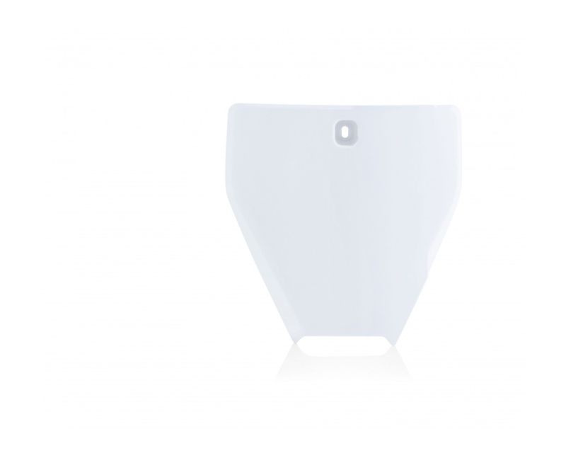 Acerbis front number board for Husqvarna TC85 (2018-2024) in off-white, featuring a sleek plastic design with a central mounting hole and angular shape.