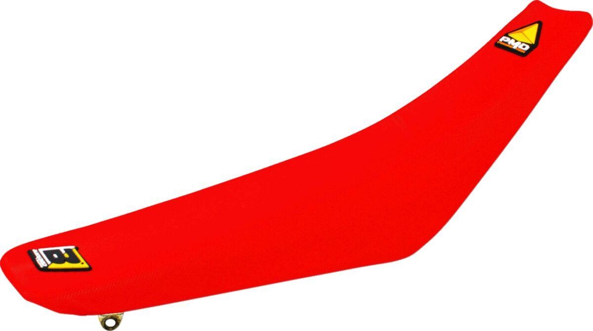 Red pyramid seat cover designed for Honda CRF250R (2010-2013) and CRF450R (2009-2012), featuring a textured surface and Blackbird logo for enhanced grip and style.