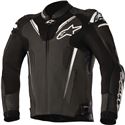 Black and white Alpinestars Atem V3 leather motorcycle jacket, size 56 (UK 46), featuring a sleek design, protective padding, and distinctive branding on the sleeves.