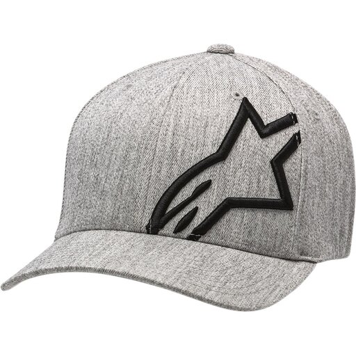 Grey heather Flexfit cap featuring a prominent black Alpinestars logo on the front, designed for a snug fit with a curved brim.