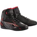 Black Alpinestars Faster-3 motorcycle boots size 43 (UK 9) featuring a sleek design, red accents, and a combination of synthetic leather and mesh for breathability.