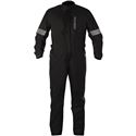 Black Alpinestars Hurricane 1 Piece Rain Suit in XXL, featuring a waterproof design, reflective strips on sleeves, and a full front zipper for easy wear.