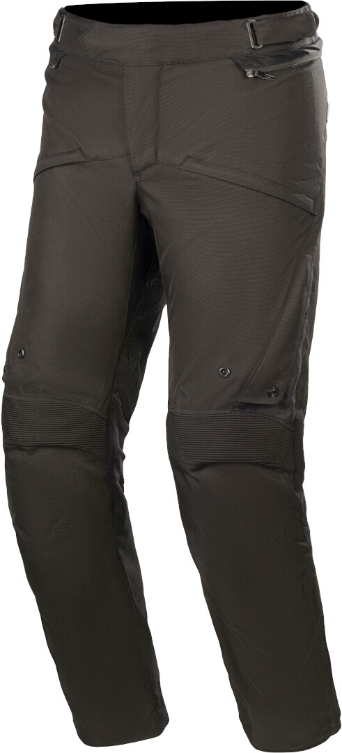 Black Alpinestars Road Pro Gore-Tex motorcycle trousers in size XL, featuring a durable material, adjustable waist, and multiple zippered pockets for storage.