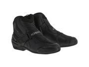 Black Alpinestars SMX-1 R motorcycle boots in size UK 15, featuring a sleek design, textured panels, and adjustable buckle for secure fit.