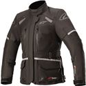 Ladies' motorcycle jacket in ice grey, dark grey, and black with coral accents; features waterproof DryStar material, multiple zippered pockets, and reflective details for visibility.
