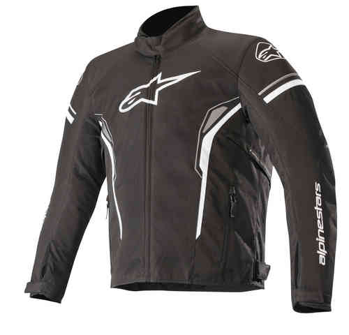 Black and white Alpinestars T-SP WP CE motorcycle jacket in XXL, featuring a zip front, logo detailing, and reflective stripes for visibility.