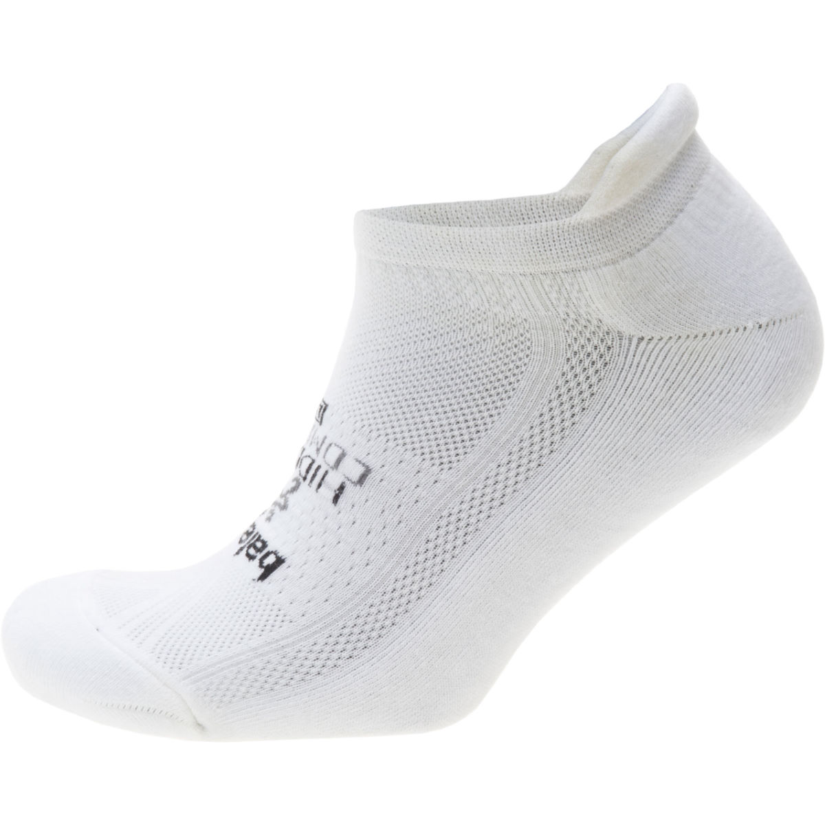 White Balega Hidden Comfort No Show Running Socks in size small, featuring a soft, breathable fabric with a snug fit and subtle logo detail on the side.