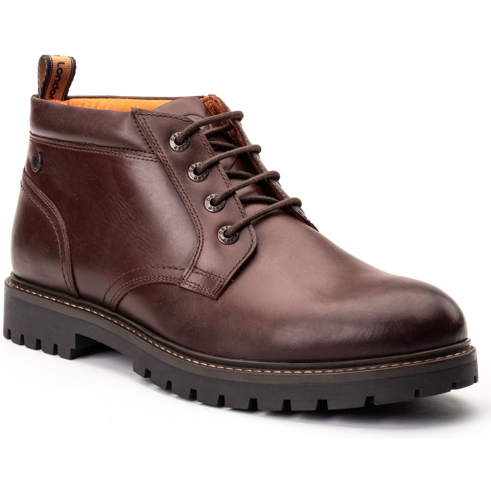 Brown leather ankle boots featuring a smooth finish, lace-up front, padded collar, and rugged rubber sole for enhanced grip and durability.