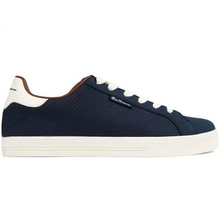 Blue Ben Sherman Men Chase Trainers featuring a perforated upper, white laces, brown accents on the heel, and a white rubber sole, size 7.