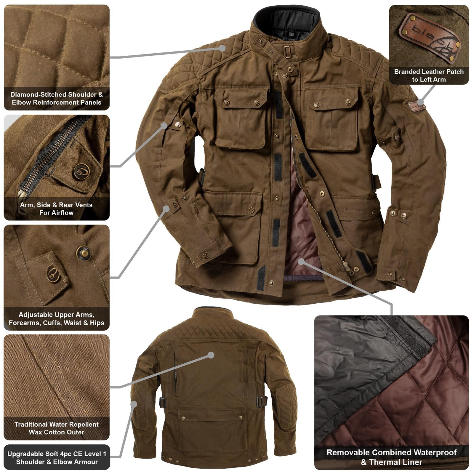 Black Bowland Wax Motorcycle Jacket L Olive Brown - image 2