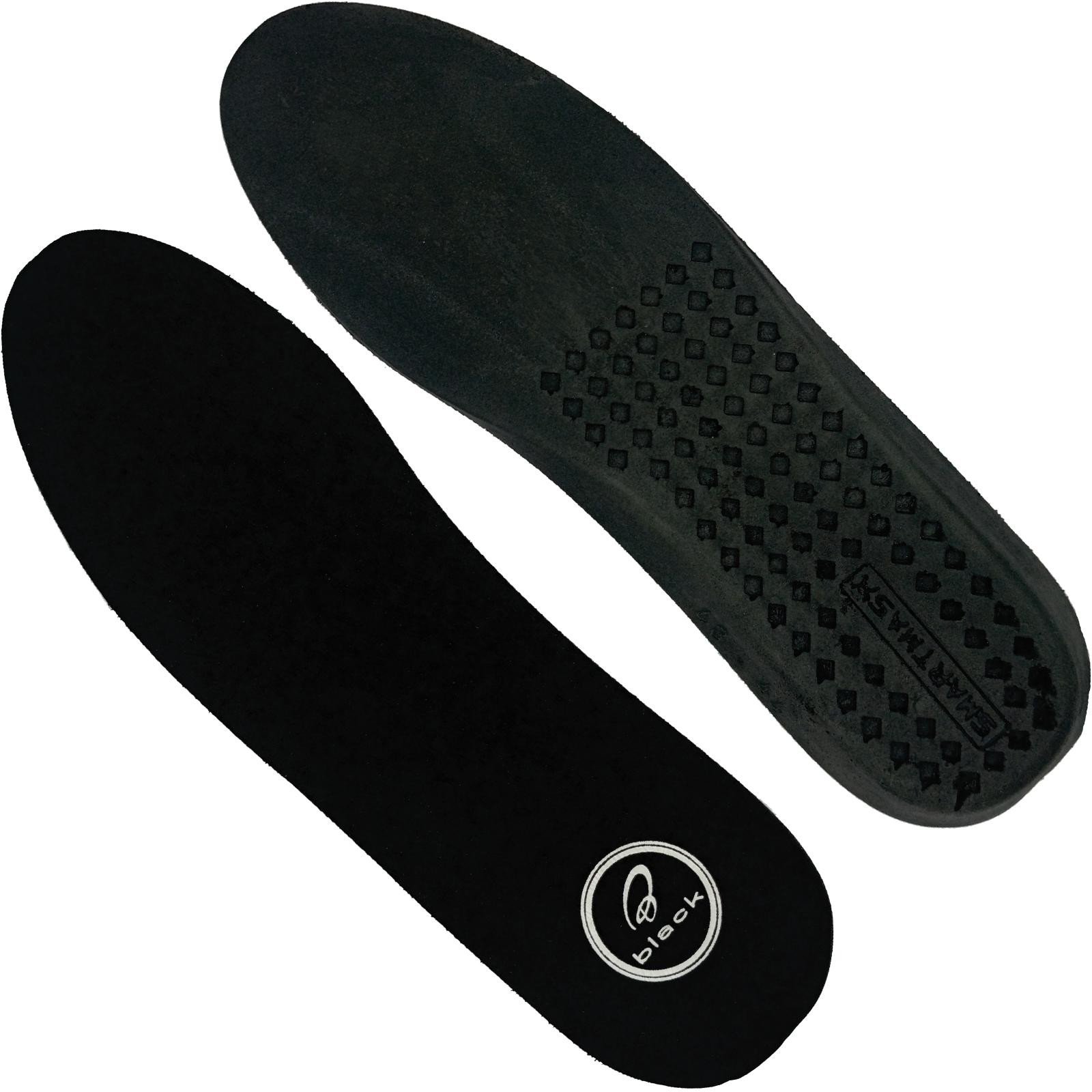 Black comfort boot insoles in size 47 (UK 13), featuring a soft black fabric top layer and a textured rubber bottom for enhanced grip and comfort.