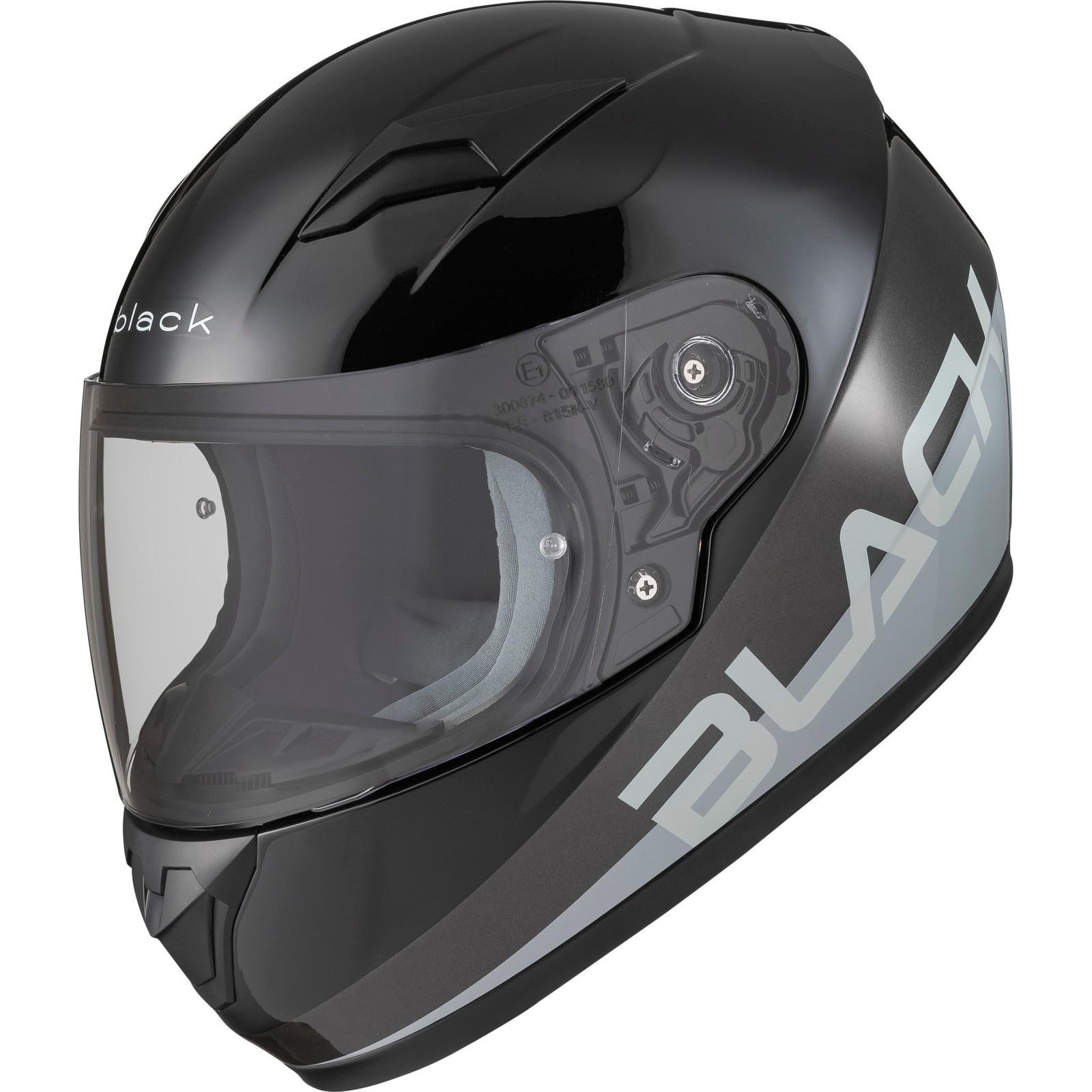 Black FastTrack Control kids motorcycle helmet in XL size, featuring a sleek black and dark grey design, a clear visor, and a comfortable interior lining.