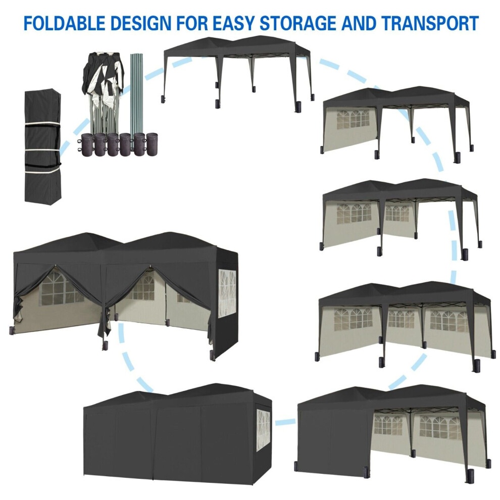 Black Pop Up Gazebo with Removable Sides 3 x 6m - image 2