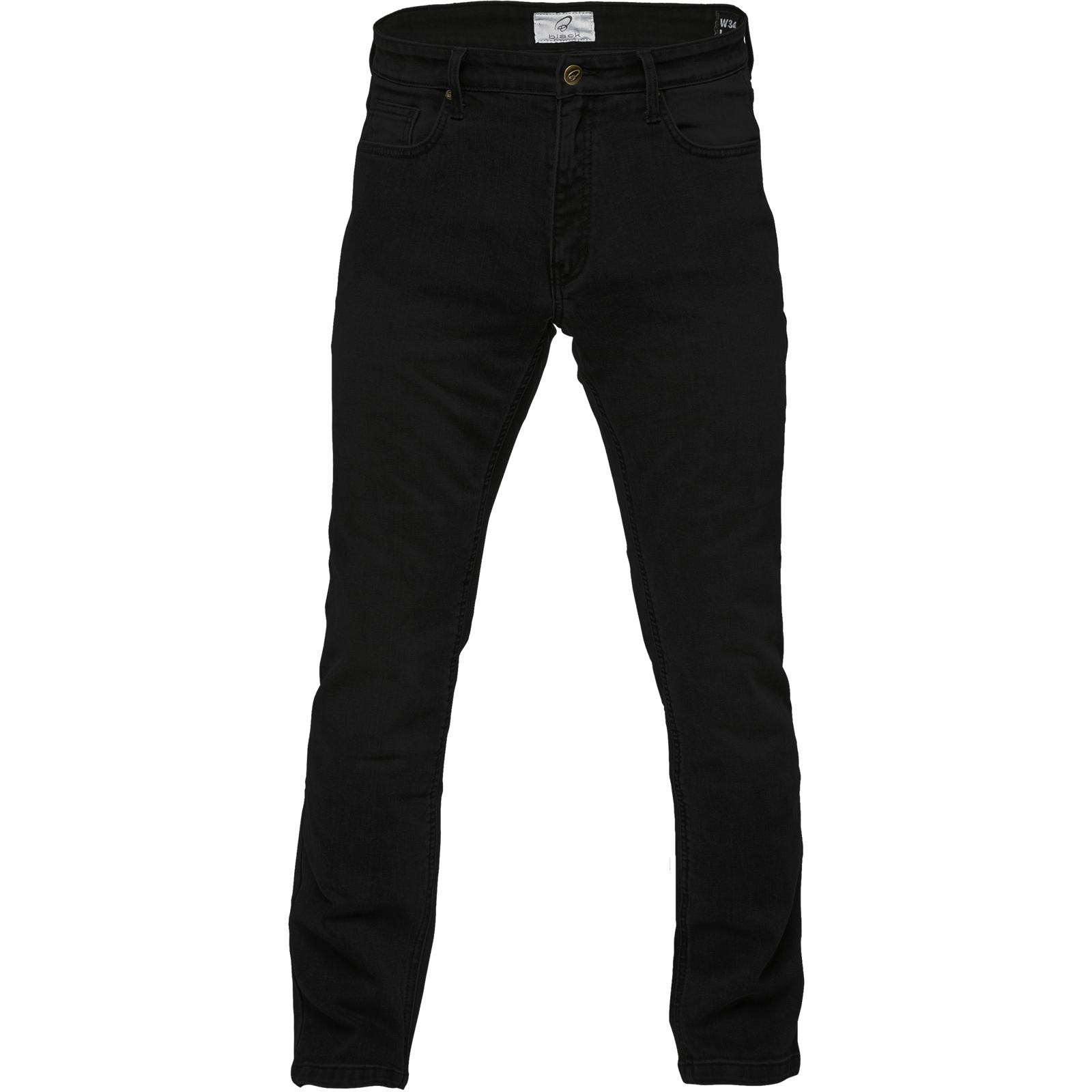 Black motorcycle jeans in ultra black, made from durable material, featuring a slim fit design, five-pocket style, and a short leg length of 30 inches.