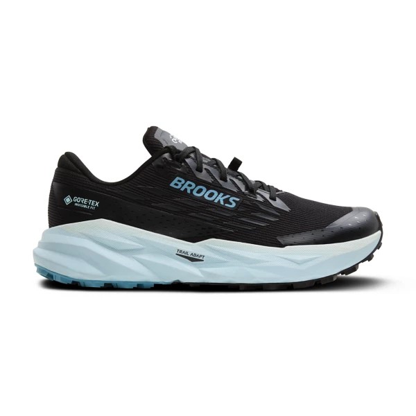 Black and blue women's Brooks Cascadia 19 GTX(r) running shoes featuring a textile upper, cushioned sole, and rugged outsole for traction, size 11 B - Medium.