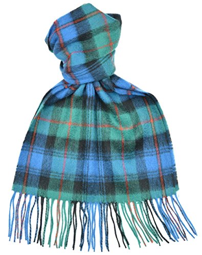 Lambswool scarf featuring the Murray of Atholl Ancient Tartan in blue, green, and black with red accents, finished with fringed edges.