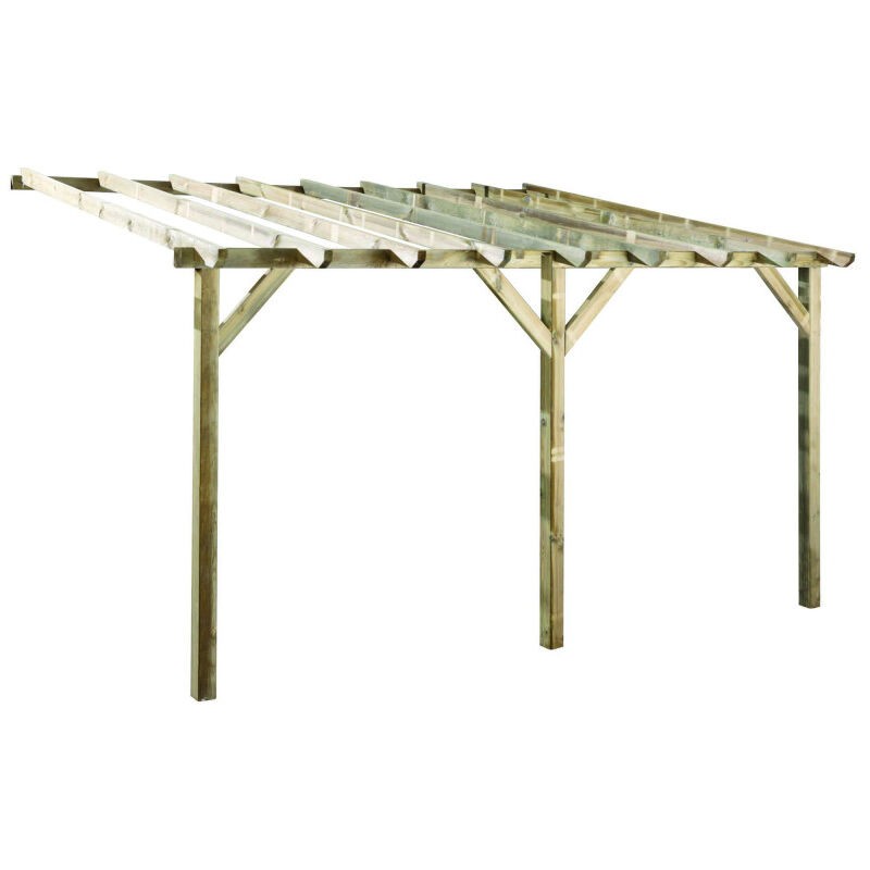 Brown wooden pergola measuring 4m x 3m, featuring a slatted roof supported by sturdy vertical posts, ideal for outdoor spaces and gardens.