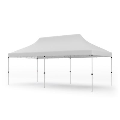 10 x 20 ft white pop-up canopy tent with a sturdy metal frame and adjustable legs, includes a carrying bag for easy transport.