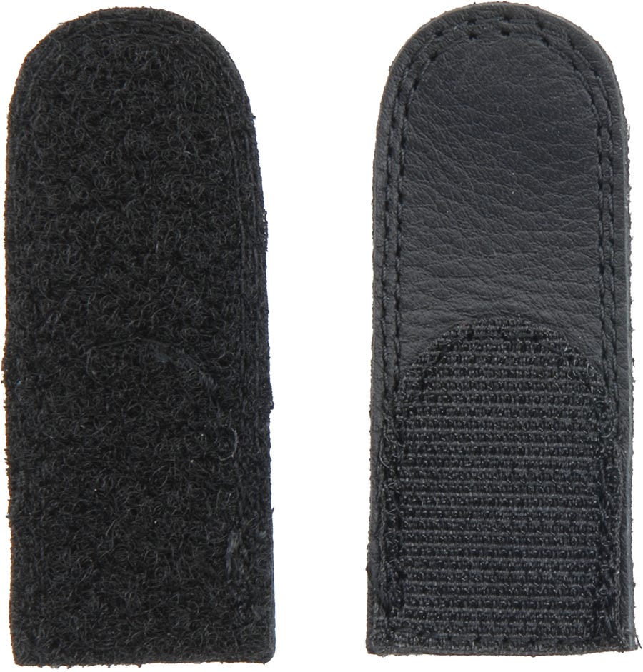 Black strap extensions made of textured fabric and smooth leather, designed to provide extra length for Cosyfeet footwear.