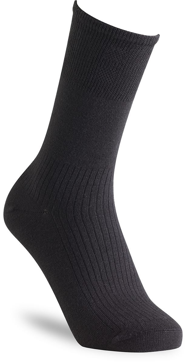 Extra roomy black socks made from Coolmax® material, featuring a seamless design and ribbed texture for comfort and breathability.