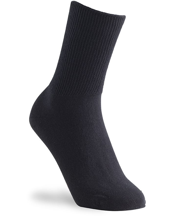 Fuller fitting black socks made from soft, stretchy material with a ribbed design, ideal for comfort and ease of wear.
