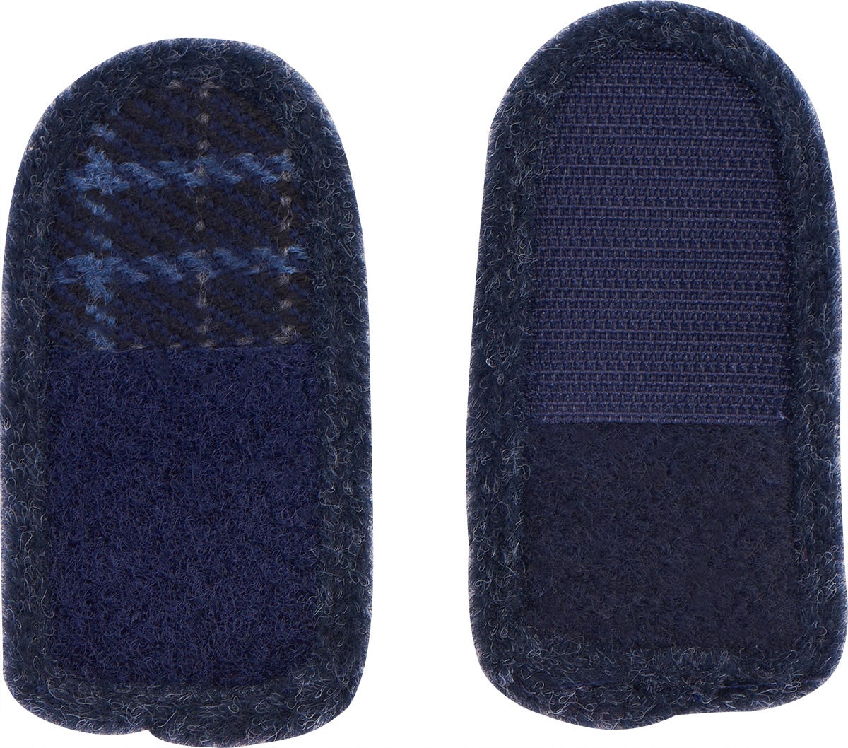 Navy blue strap extensions made of soft fabric with a textured surface, featuring a checkered pattern on one side and a smooth finish on the other, designed for Cosyfeet footwear.