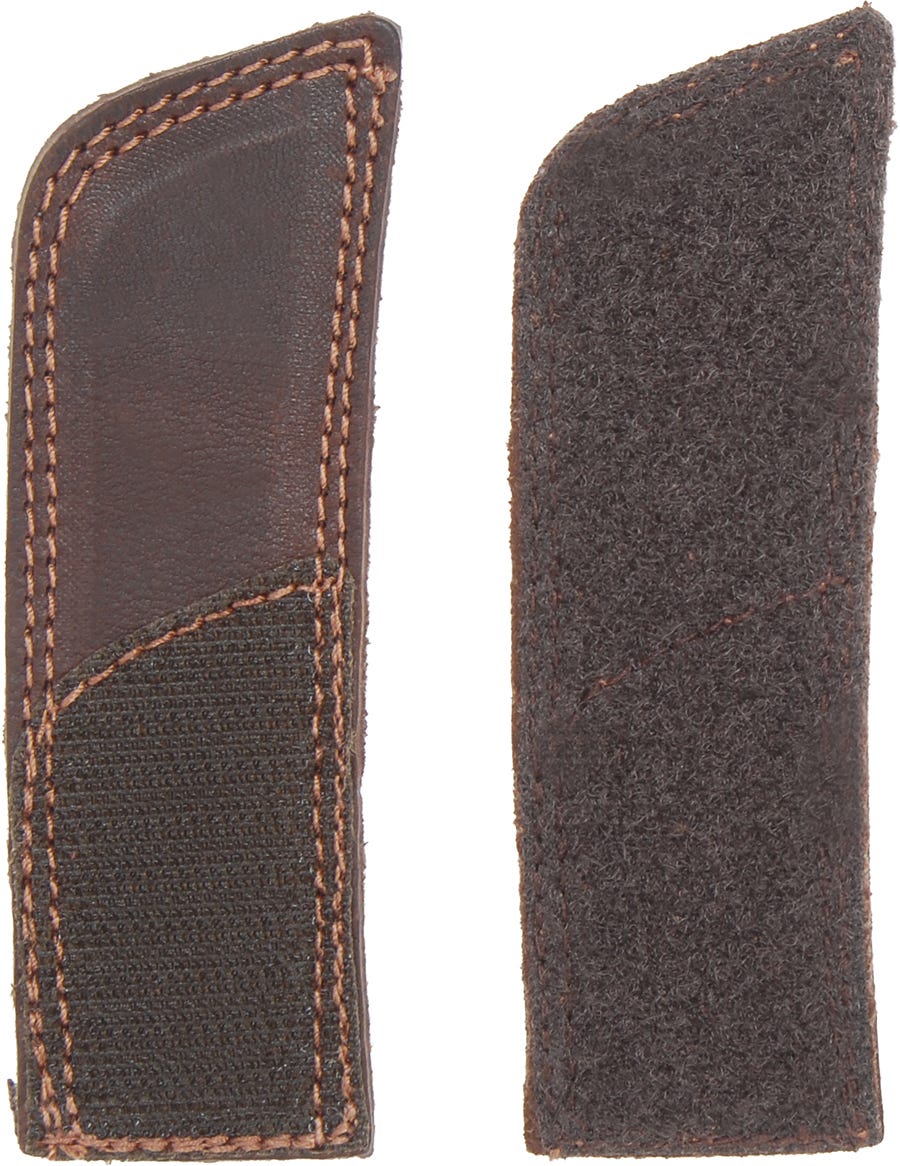 Brown leather and felt strap extensions with contrasting stitching, designed to enhance fit and comfort for Cosyfeet footwear.