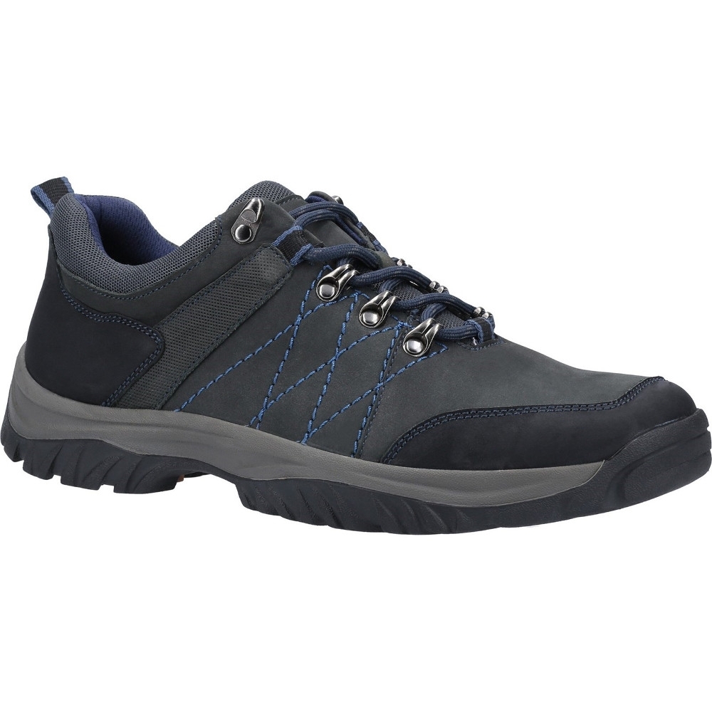 Navy Cotswold Men's Toddington Shoe featuring a mix of suede and synthetic materials, with metal eyelets, contrasting stitching, and a rugged rubber sole.