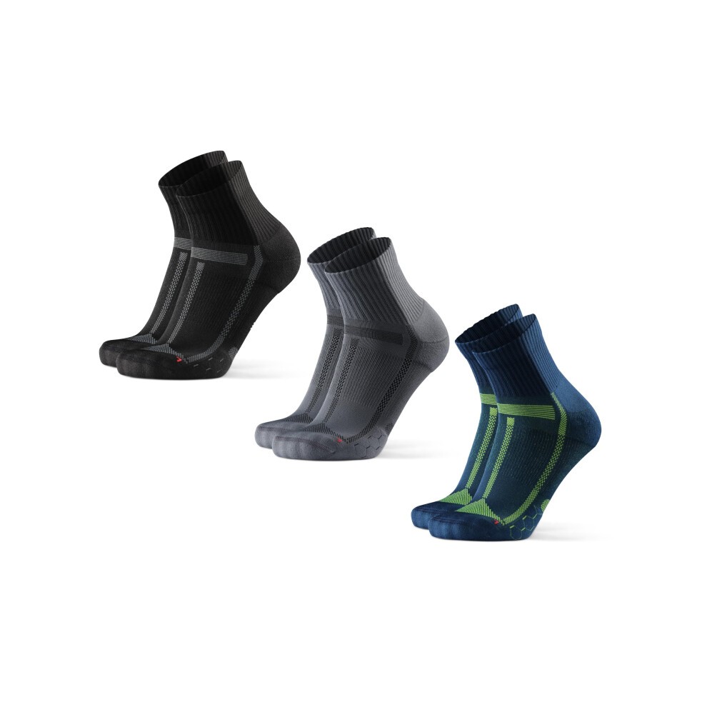 DANISH ENDURANCE DANISH ENDURANCE 3 Pack Running Socks for Long Distances Quarter Men & Women Multicolor (1 X Black/Grey 1 X Blue/Yellow 1 X Grey/Black) US Women